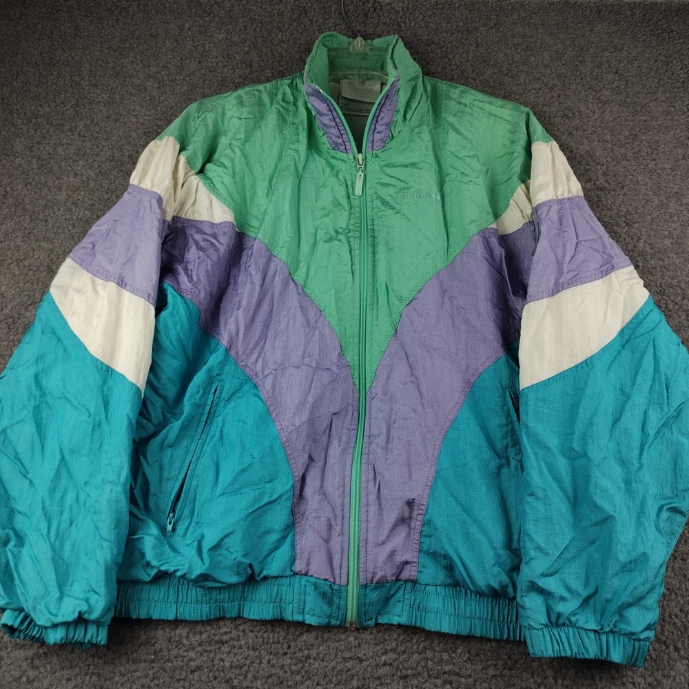 VTG 90s Adidas Colorblock Track Jacket Trefoil Green Purple Teal Mens Small